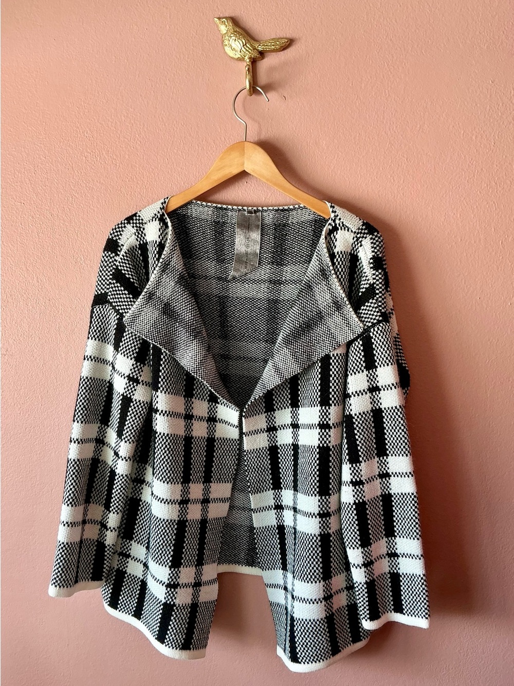 Moon Collection Drape Front Plaid Sweater Sz Large